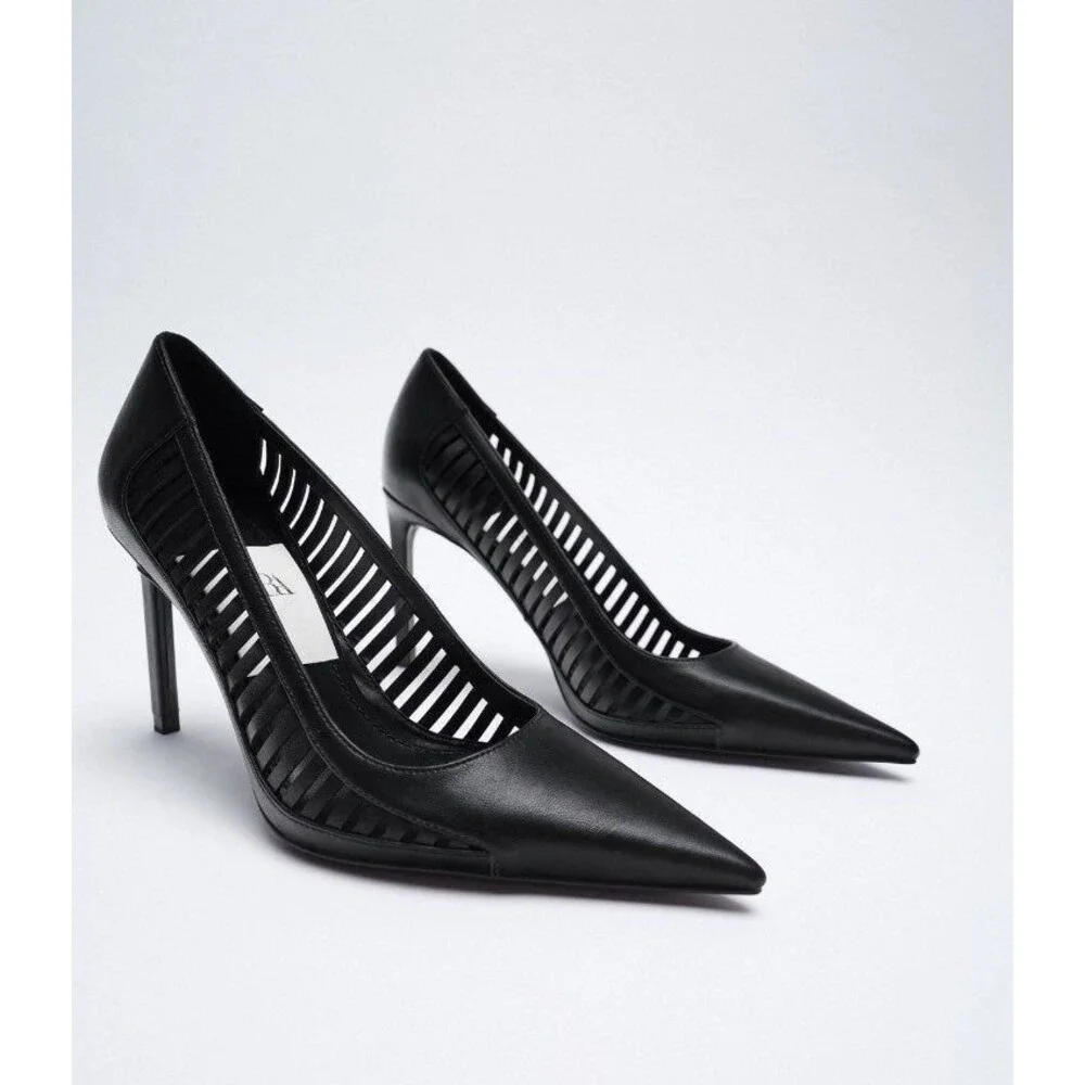 ZARA CUT OUT STILETTO HEELS BLACK SIZE 7.5 - Picture 2 of 7